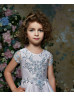 Beaded Lace Satin Illusion Back Flower Girl Dress